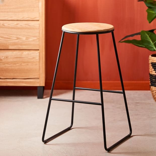 GIULIA Black bar stool, natural H 70 x W 42 cm - Ø 31 cm - best price from Maltashopper.com CS612409