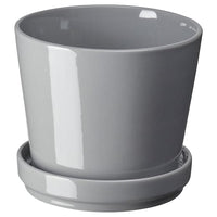 CITRUSFRUKT - Plant pot with saucer, in/outdoor grey, 12 cm - best price from Maltashopper.com 50508435
