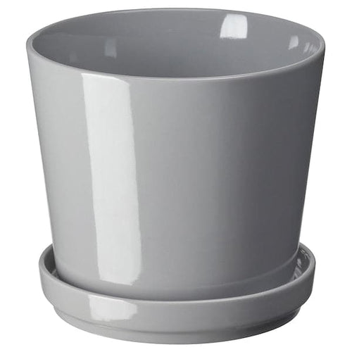 CITRUSFRUKT - Plant pot with saucer, in/outdoor grey, 15 cm