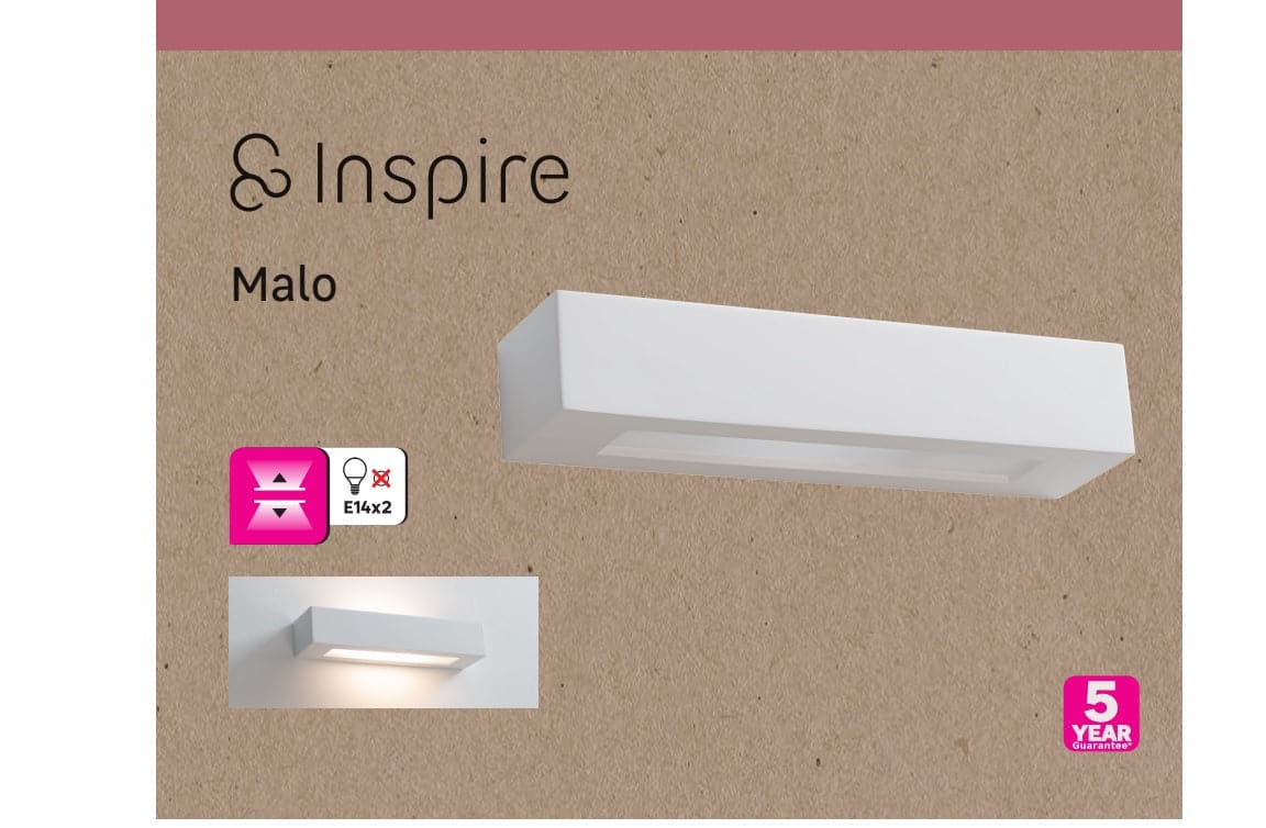 Bricocenter MALO PLASTER WALL LIGHT WHITE 36X7X9CM 2XE14