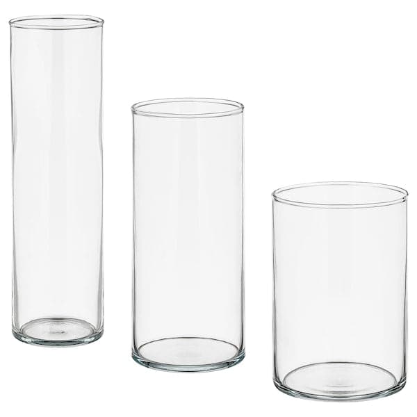 CYLINDER - Vase, set of 3, clear glass