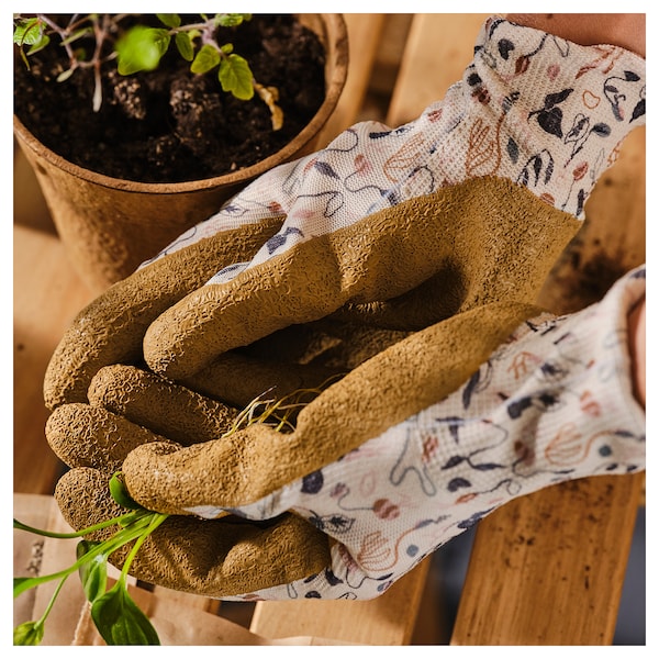 DAKSJUS - Gardening gloves, sprout motif off-white/yellow-brown,M - best price from Maltashopper.com 00567088