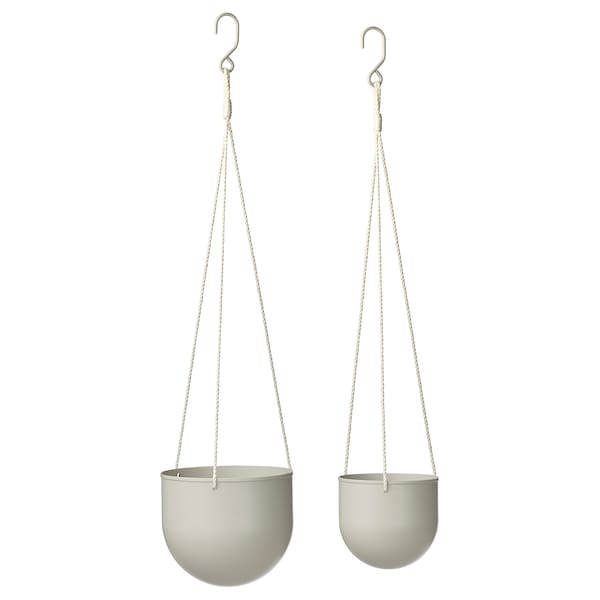 DAKSJUS - Hanging planter, set of 2, in/outdoor light grey-beige