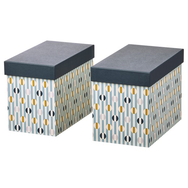 DAKSJUS - Set of 2 boxes with lid, blue striped pattern - best price from Maltashopper.com 60567047