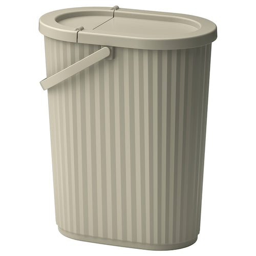 DAMMÄNG - Bin with lid, grey-beige, 26 l