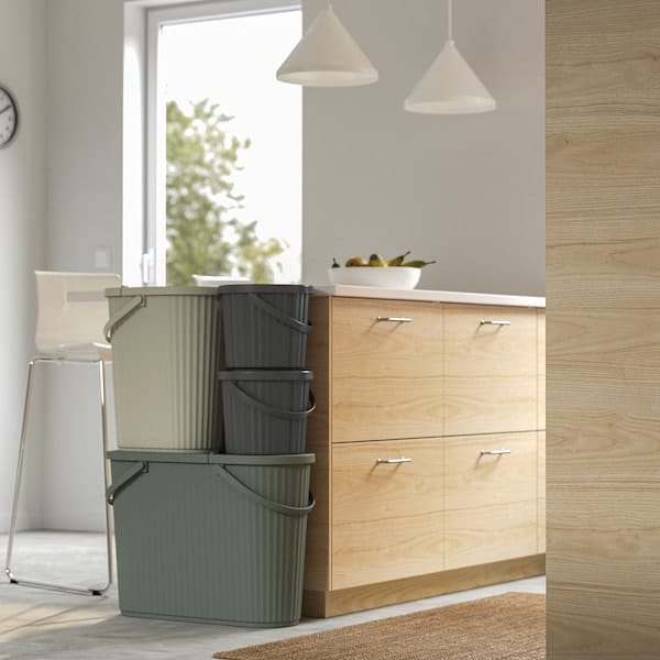 Ikea DAMMÄNG - Bin with lid, grey-beige, 26 l