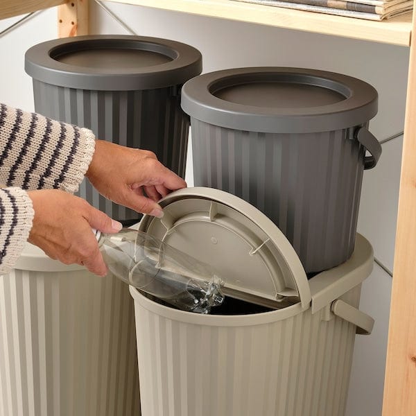 Ikea DAMMÄNG - Bin with lid, grey-beige, 26 l