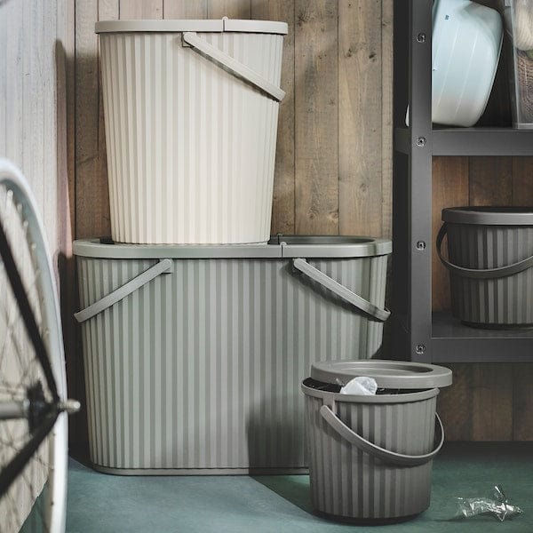 Ikea DAMMÄNG - Bin with lid, grey-beige, 26 l