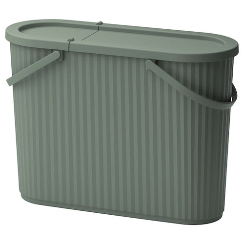 DAMMÄNG - Bin with lid, grey-green, 48 l