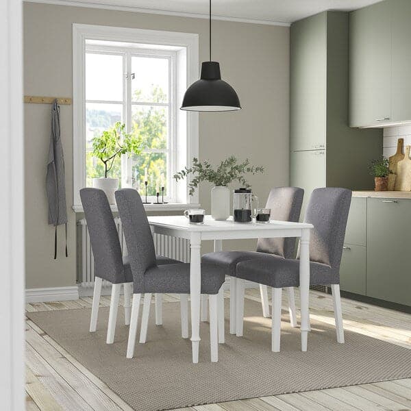 Ikea DANDERYD / BERGMUND - Table and 4 chairs, white/gunnared smoke grey, , 130 cm