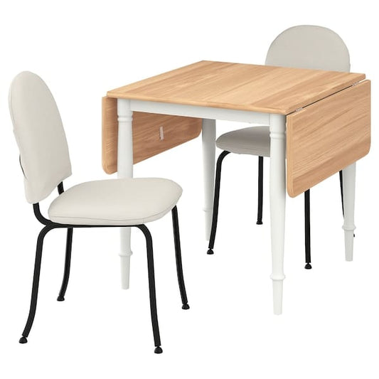 Ikea DANDERYD / EBBALYCKE - Table and 2 chairs, white oak veneer/Idekulla beige,74/134x80 cm