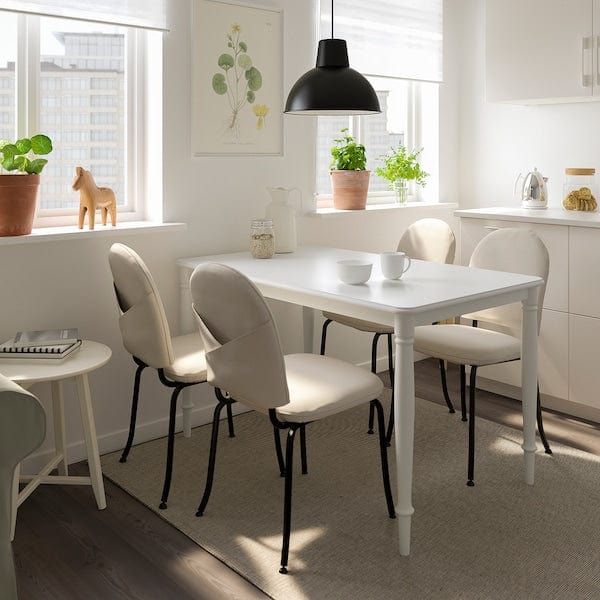 Ikea DANDERYD / EBBALYCKE - Table and 4 chairs, white/Idekulla beige,130 cm