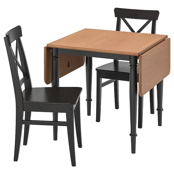DANDERYD / INGOLF Table and 2 chairs, black / black pine veneer,74 / 134x80 cm