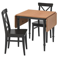 DANDERYD / INGOLF Table and 2 chairs, black / black pine veneer,74/134x80 cm - best price from Maltashopper.com 59478392