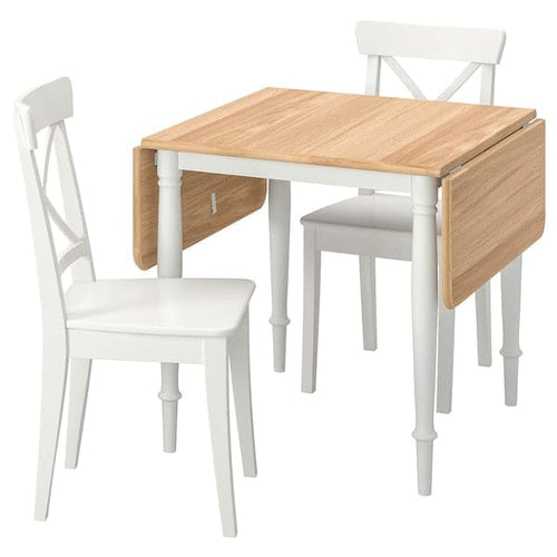 DANDERYD / INGOLF - Table and 2 chairs, oak veneer white/white, 74/134x80 cm