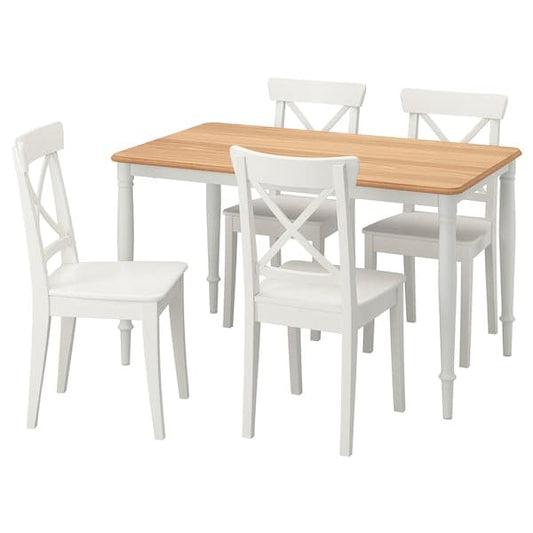DANDERYD / INGOLF - Table and 4 chairs, oak veneer white/white, 130x80 cm - best price from Maltashopper.com 69392538
