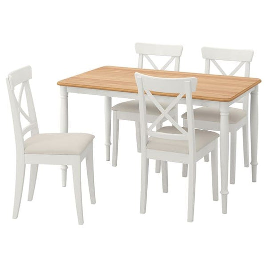 Ikea DANDERYD / INGOLF Table and 4 chairs - white/Hallarp beige 130x80 cm