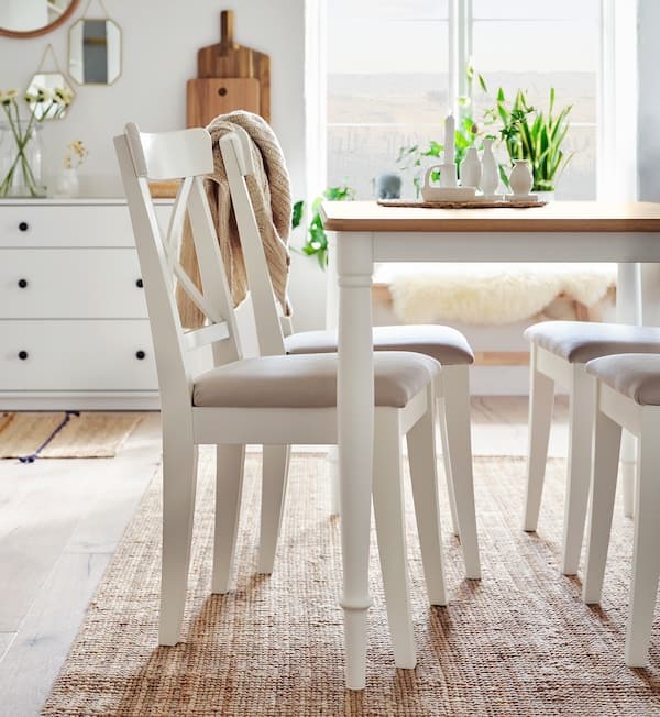 DANDERYD / INGOLF Table and 4 chairs - white/Hallarp beige 130x80 cm