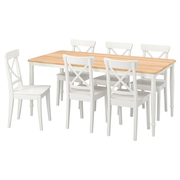 DANDERYD / INGOLF Table and 6 chairs, white / white oak veneer,180x90 cm - best price from Maltashopper.com 19478394