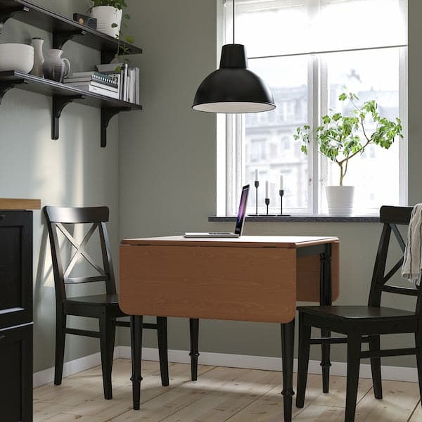 DANDERYD Drop-leaf table, pine veneer / black,74 / 134x80 cm , 74/134x80 cm - best price from Maltashopper.com 50516119