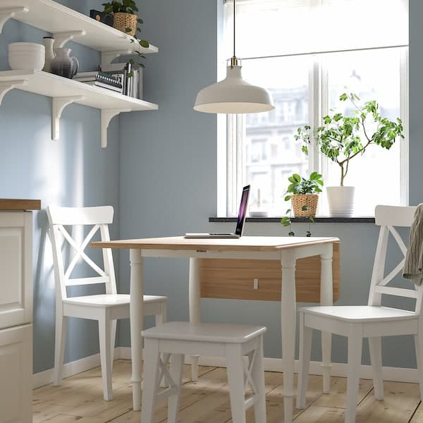 DANDERYD - Drop-leaf table, oak veneer/white, 74/134x80 cm - best price from Maltashopper.com 10516121