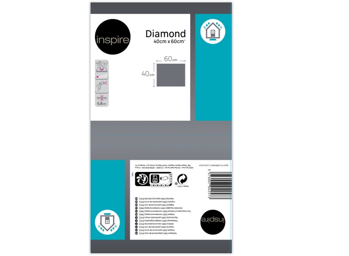 DIAMOND BLACK VINYL DOORMAT 40X60 CM