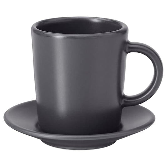 Ikea DINERA - Espresso cup and saucer, dark grey, 9 cl