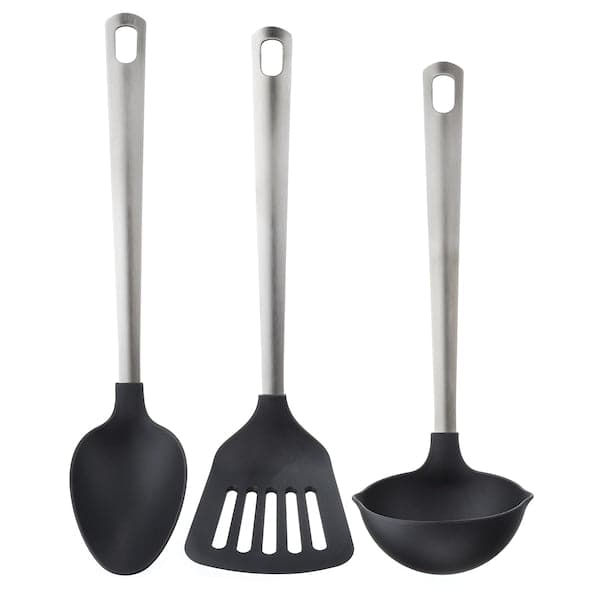 DIREKT - 3-piece kitchen utensil set, black/stainless steel