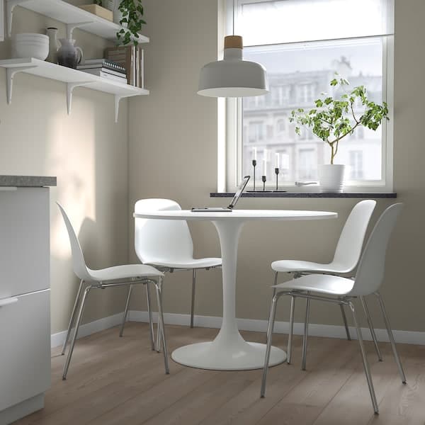 DOCKSTA / LIDÅS - Table and 4 chairs, white white/white chrome-plated