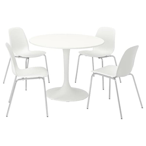 DOCKSTA / LIDÅS - Table and 4 chairs, white white/white chrome-plated, 103 cm