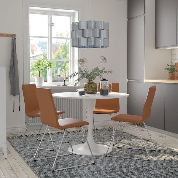 DOCKSTA / LILLÅNÄS - Table and 4 chairs, white/chrome Bomstad ochre brown, 103 cm - best price from Maltashopper.com 79495121