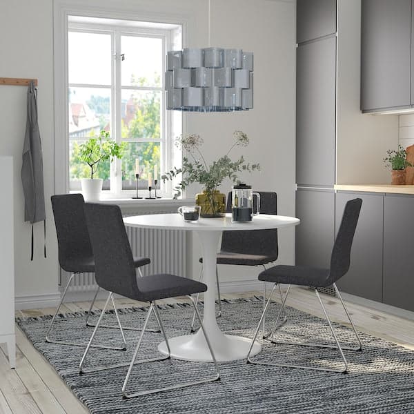 DOCKSTA / LILLÅNÄS - Table and 4 chairs, white/chrome Gunnared dark grey,