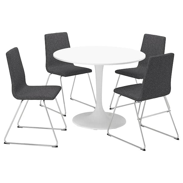 DOCKSTA / LILLÅNÄS - Table and 4 chairs, white/chrome Gunnared dark grey,