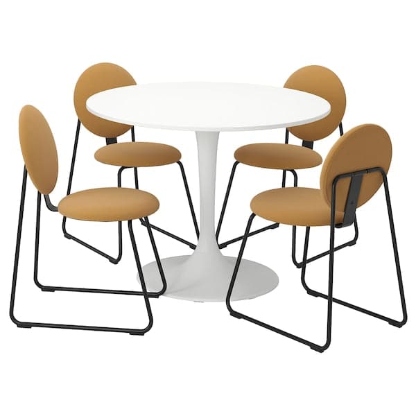 DOCKSTA / MÅNHULT - Table and 4 chairs, white white/Hakebo amber, 103 cm