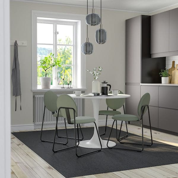 Ikea DOCKSTA / MÅNHULT - Table and 4 chairs, white white/Hakebo grey-green, 103 cm , 103 cm