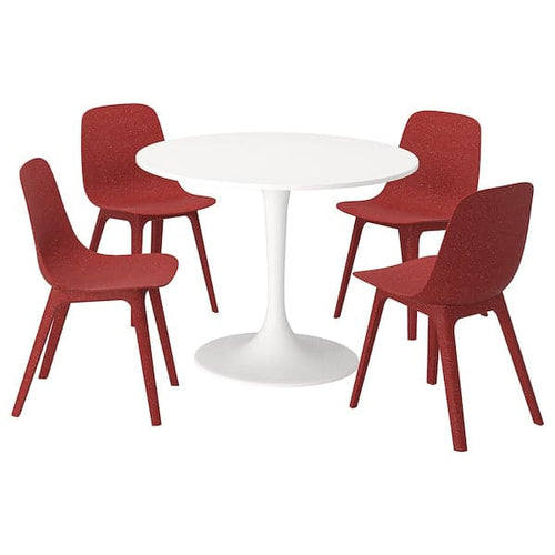 DOCKSTA / ODGER - Table and 4 chairs, white/red, 103 cm