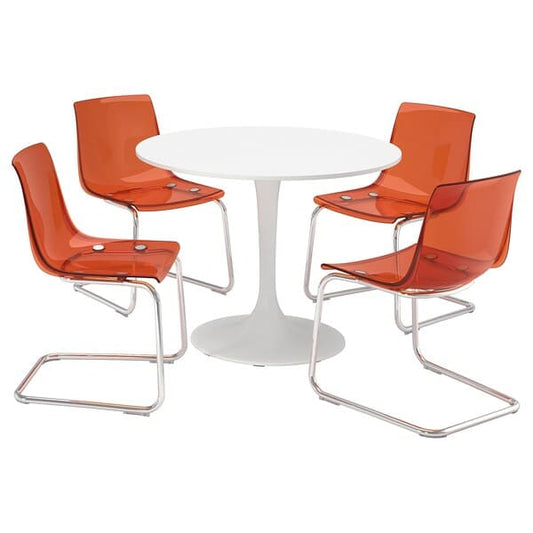 Ikea DOCKSTA / TOBIAS - Table and 4 chairs, white white/brown/red, 103 cm