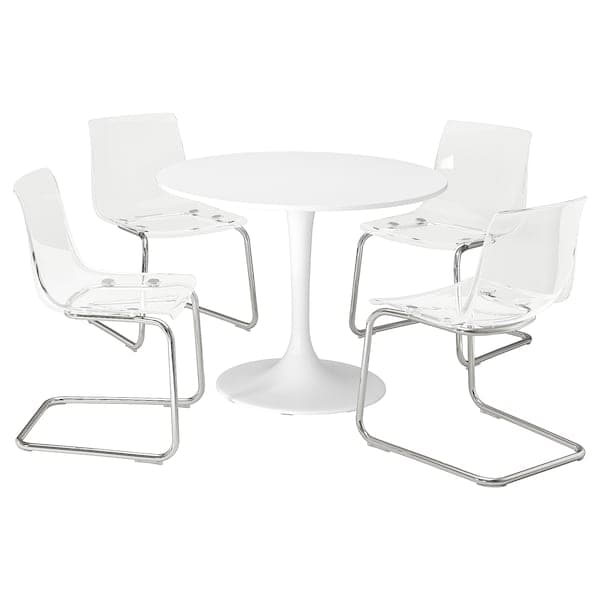 DOCKSTA / TOBIAS - Table and 4 chairs, white white/transparent chrome-plated, 103 cm