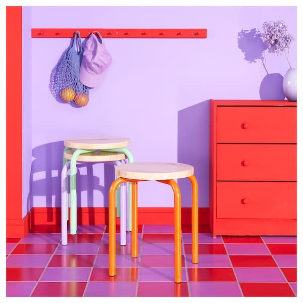 DOMSTEN - Stool, orange/pine - best price from Maltashopper.com 30555159