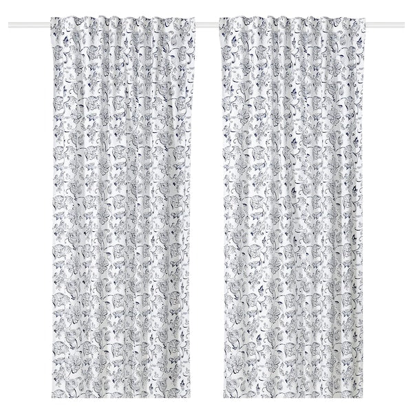 DOVREFIBBLOR - Curtain, 2 sheets, white/dark blue,145x300 cm - best price from Maltashopper.com 60573642