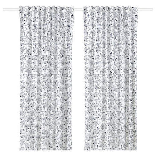 DOVREFIBBLOR - Curtain, 2 sheets, white/dark blue,145x300 cm
