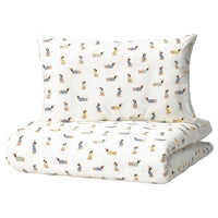 DRÖMSLOTT - Duvet cover 1 pillowcase for cot, puppy pattern/multicolour, 110x125/35x55 cm - best price from Maltashopper.com 30521193