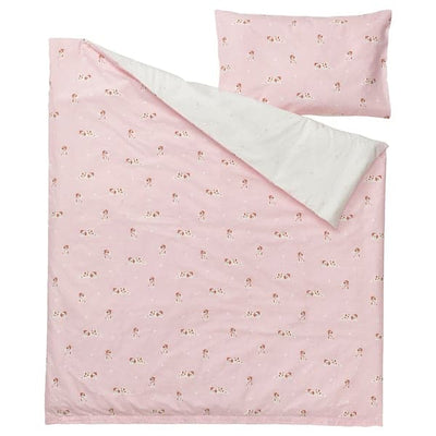 DRÖMSLOTT - Duvet cover 1 pillowcase for cot, puppy pattern/pink, 110x125/35x55 cm - best price from Maltashopper.com 90521190