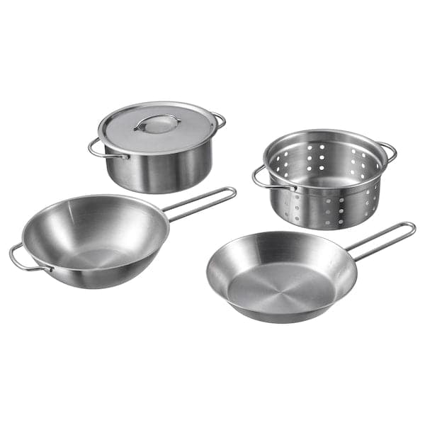 DUKTIG - 5-piece toy cookware set, stainless steel colour - best price from Maltashopper.com 00130167