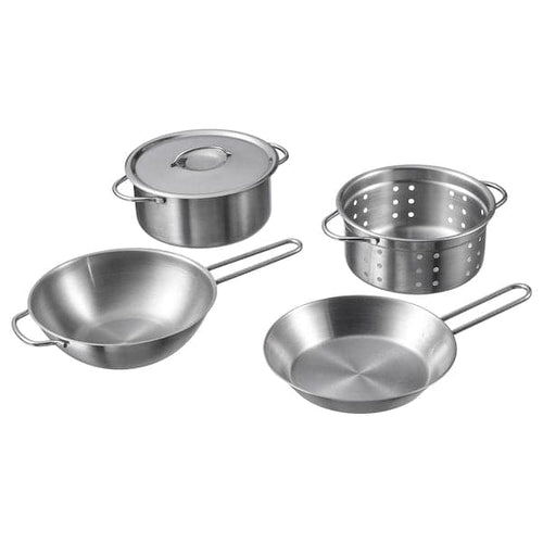 DUKTIG - DUKTIG 5-piece toy cookware set, stainless steel colour