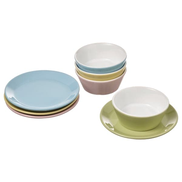 DUKTIG - 8-piece plate/bowl playset, mixed colours