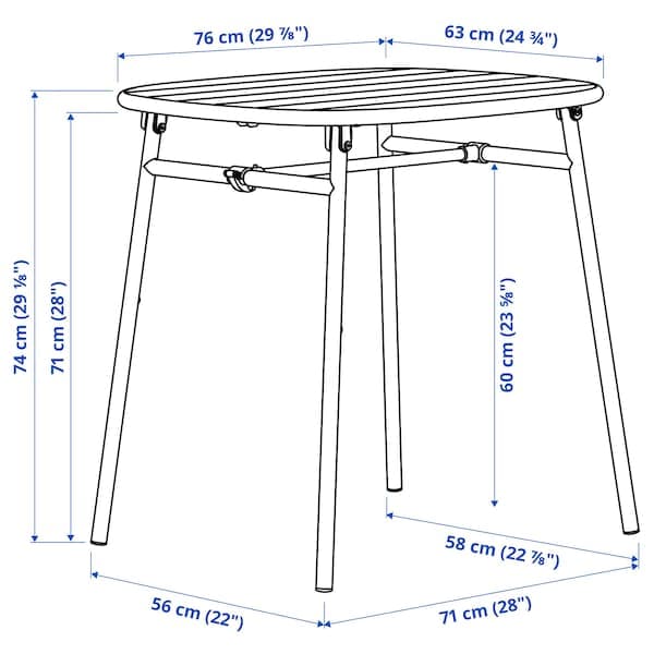 DUVSKÄR - Table, outdoor, black-blue/eucalyptus, 76x63 cm - best price from Maltashopper.com 90515759