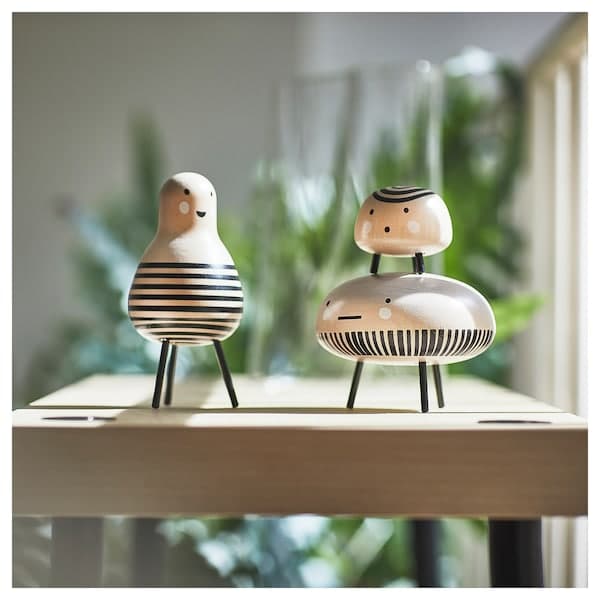 Ikea DVÄRGTALL - Set of 3 decorations, solid wood/black ,