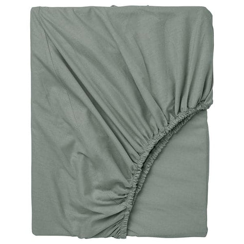DVALA - Fitted sheet, grey-green, 90x200 cm
