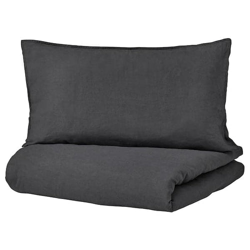 DYTÅG - Duvet cover and 2 pillowcases, dark grey, 240x220/50x80 cm